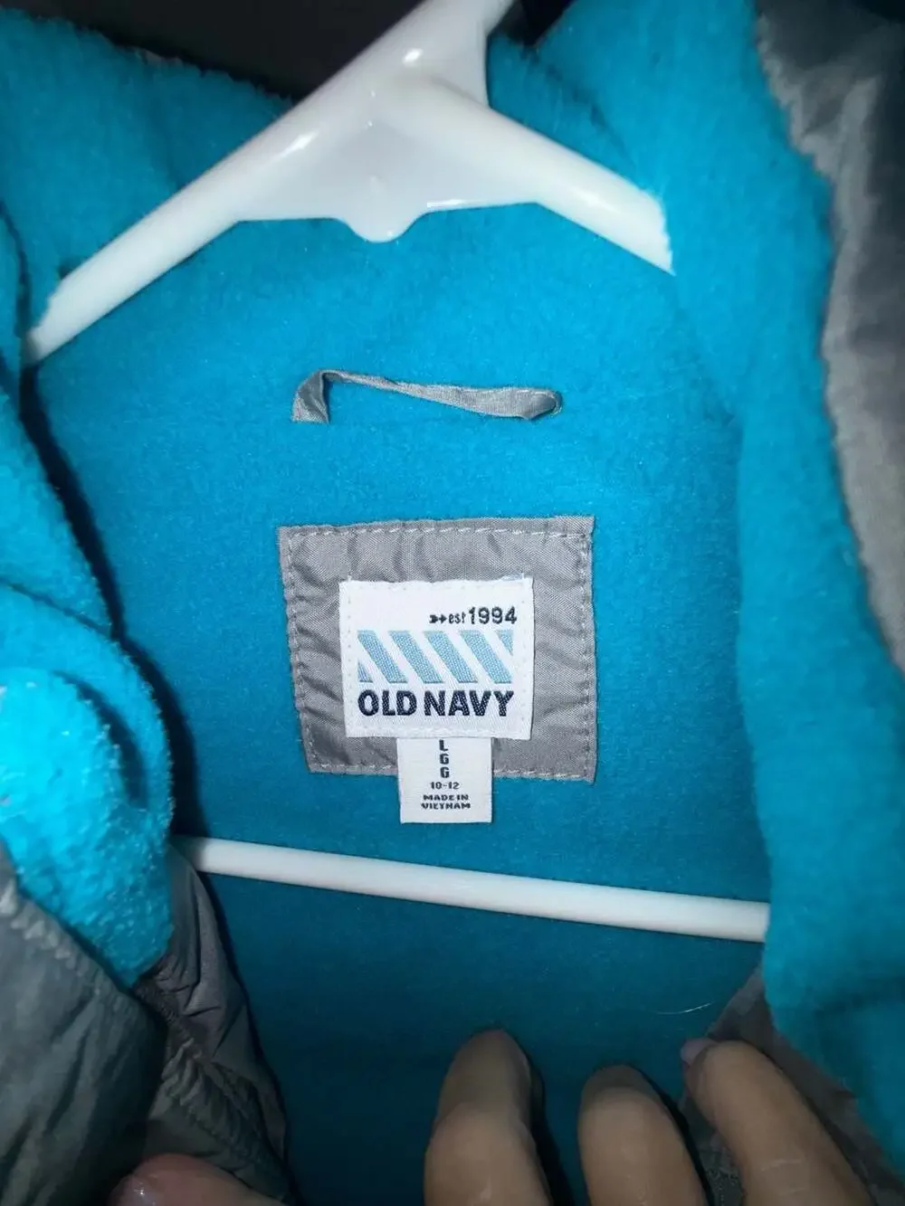 Old Navy Boys Gray Puffer Vest With Blue Fleece Lining Size Large 10-12